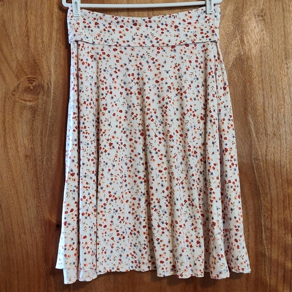 Acting Pro Ditsy Floral Circle Skirt White Red Peach Soft Jersey Knit Size XL